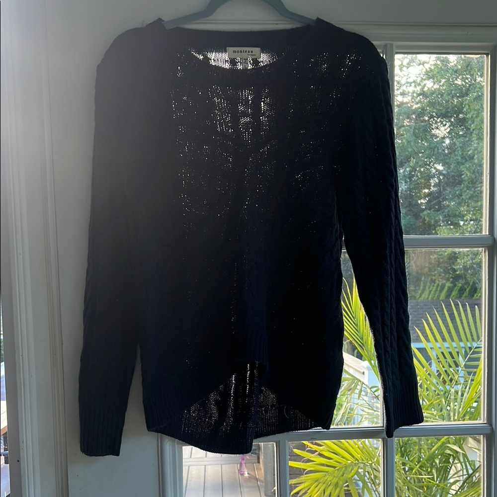 Monteau Navy Cable Knit Sweater